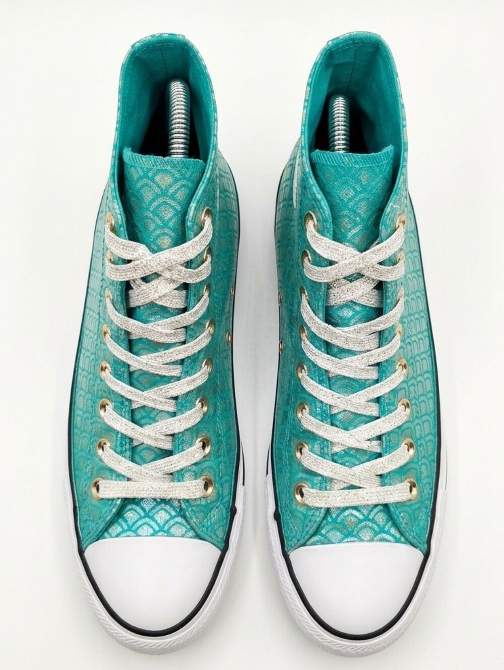 622. Converse Chuck Taylor All Star Teal Turquoise Mermaid Fish Scale High Top S - Picture 2 of 10